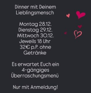 Es ist wieder soweit!

Wir können nicht nur Falafel und kochen mit viel Liebe für Euch im kleinen familiären Umfeld auf.

Lasst Euch überraschen welche Gänge wir dieses Jahr für Euch ausgesucht haben.

Ihr seid noch auf der Suche nach einem Weihnachtsgeschenk?

Ihr wollt schon lange mal wieder eine gute Zeit mit Eurem Lieblingsmensch verbringen?

Dann meldet Euch schnell an und sichert Euch ein Plätzchen.

#Weihnachtsgeschenk #qualitytime #lieblingsmensch 
#orientalfood #soulfood